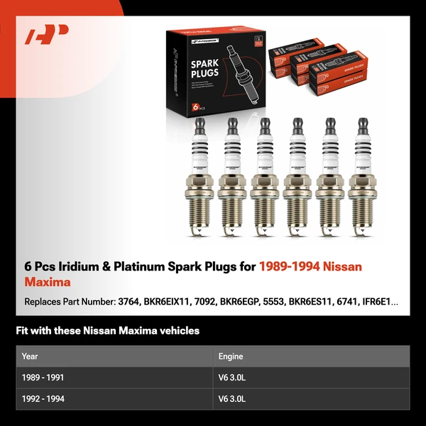 6 Pcs Iridium & Platinum Spark Plugs for 1989-1994 Nissan Maxima