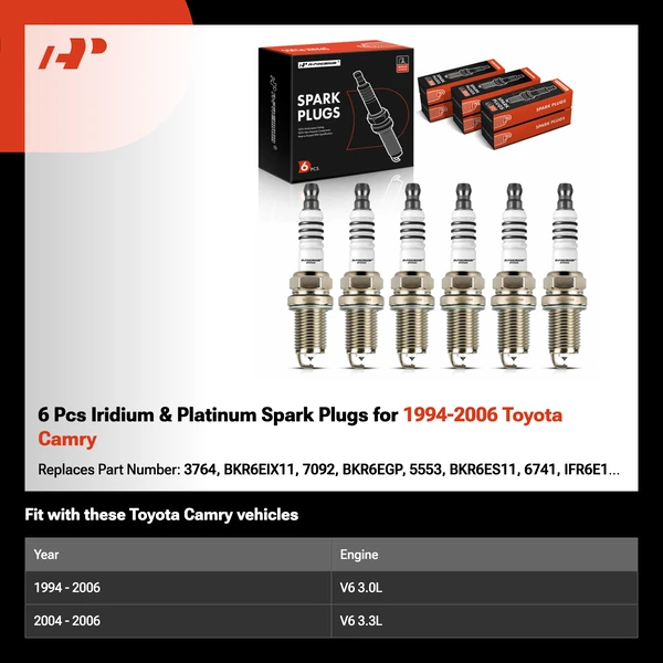 6 Pcs Iridium & Platinum Spark Plugs for 1994-2006 Toyota Camry