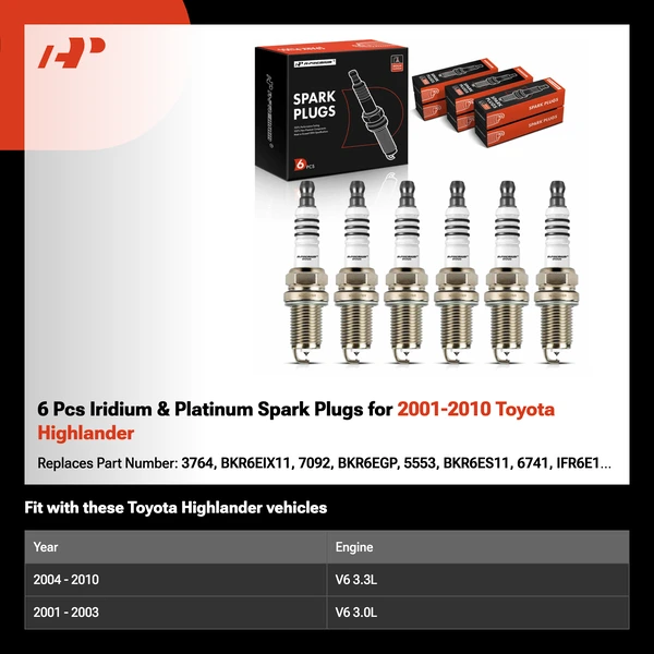 6 Pcs Iridium & Platinum Spark Plugs for 2001-2010 Toyota Highlander