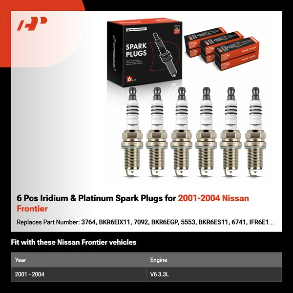 6 Pcs Iridium & Platinum Spark Plugs for 2001-2004 Nissan Frontier