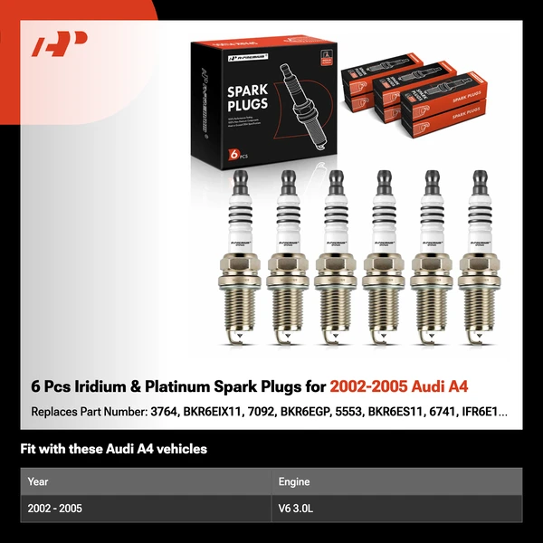 6 Pcs Iridium & Platinum Spark Plugs for 2002-2005 Audi A4