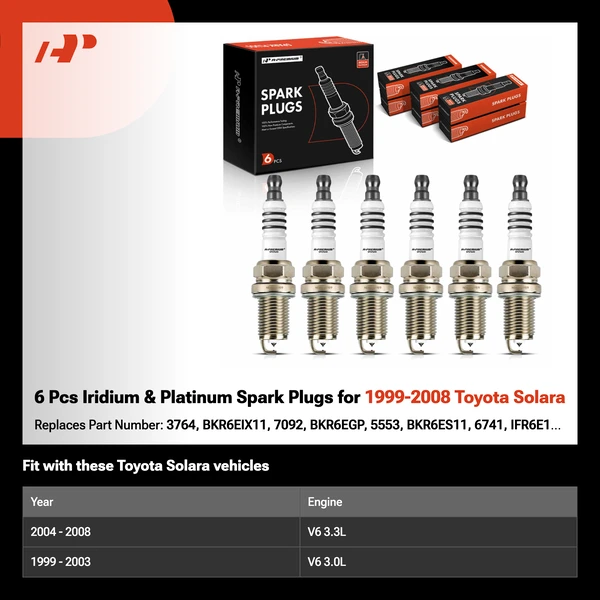 6 Pcs Iridium & Platinum Spark Plugs for 1999-2008 Toyota Solara