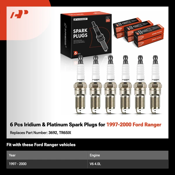 6 Pcs Iridium & Platinum Spark Plugs for 1997-2000 Ford Ranger