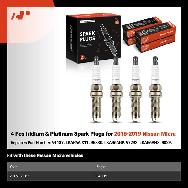 4 Pcs Iridium & Platinum Spark Plugs for 2015-2019 Nissan Micra