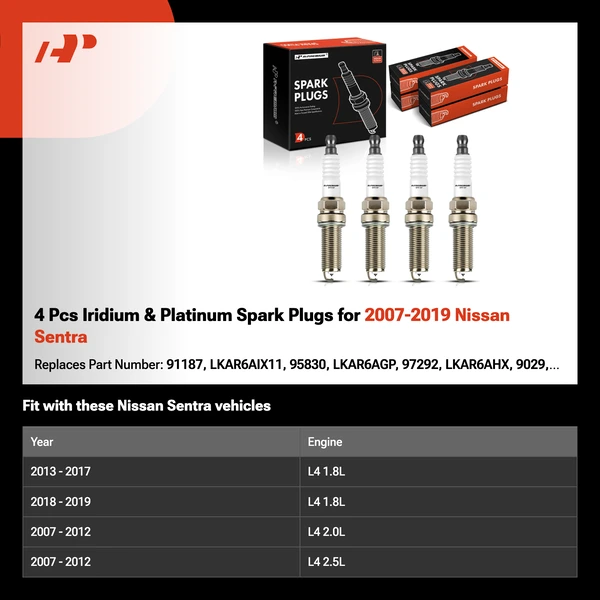 4 Pcs Iridium & Platinum Spark Plugs for 2007-2019 Nissan Sentra