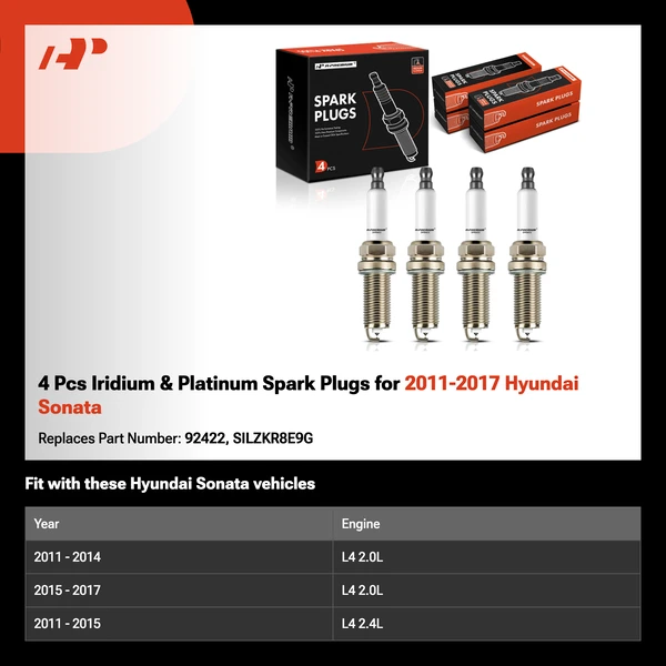 4 Pcs Iridium & Platinum Spark Plugs for 2011-2017 Hyundai Sonata