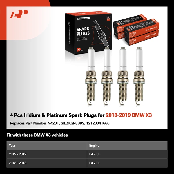 4 Pcs Iridium & Platinum Spark Plugs for 2018-2019 BMW X3