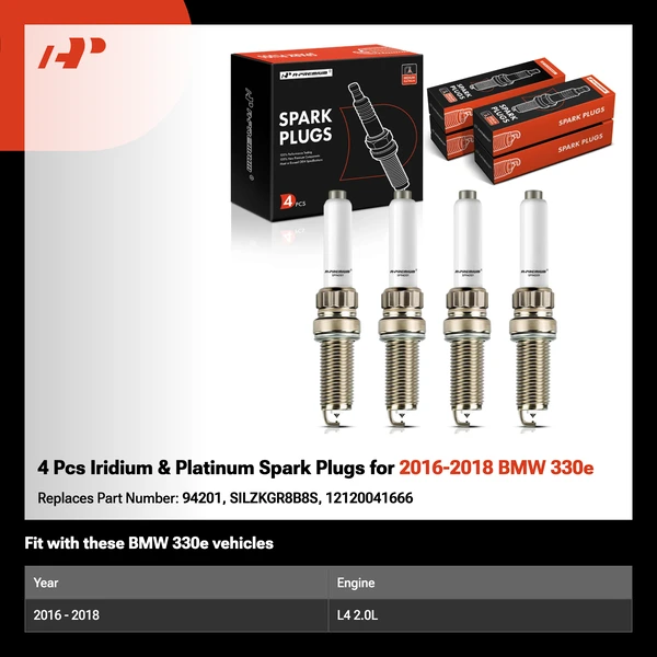 4 Pcs Iridium & Platinum Spark Plugs for 2016-2018 BMW 330e