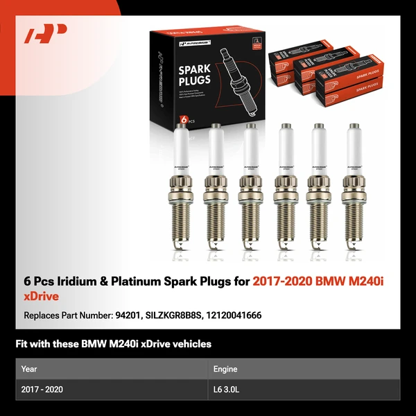 6 Pcs Iridium & Platinum Spark Plugs for 2017-2020 BMW M240i xDrive