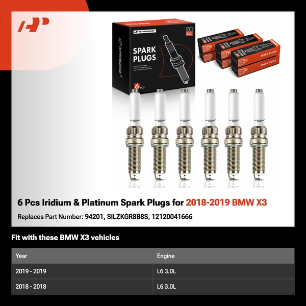 6 Pcs Iridium & Platinum Spark Plugs for 2018-2019 BMW X3