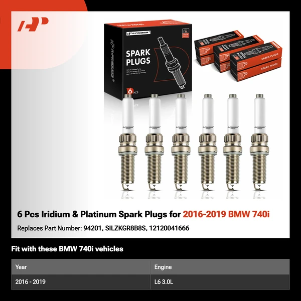 6 Pcs Iridium & Platinum Spark Plugs for 2016-2019 BMW 740i