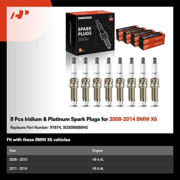 8 Pcs Iridium & Platinum Spark Plugs for 2008-2014 BMW X6