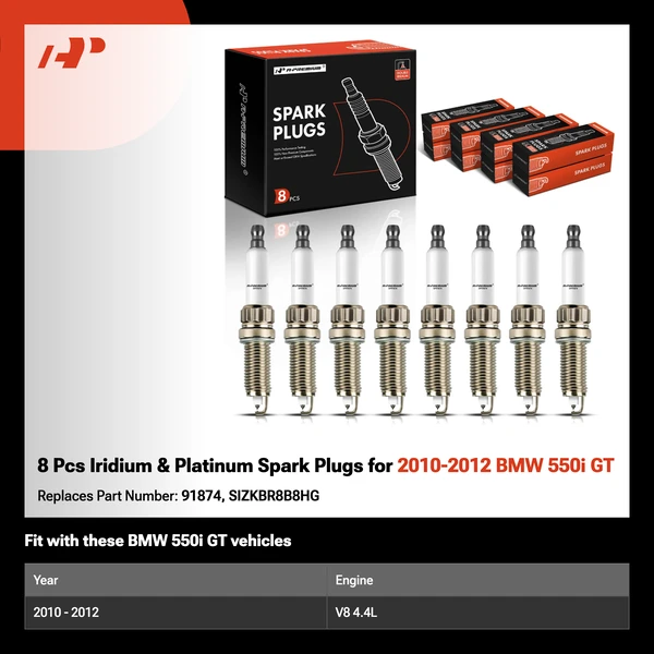8 Pcs Iridium & Platinum Spark Plugs for 2010-2012 BMW 550i GT