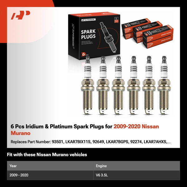 6 Pcs Iridium & Platinum Spark Plugs for 2009-2020 Nissan Murano