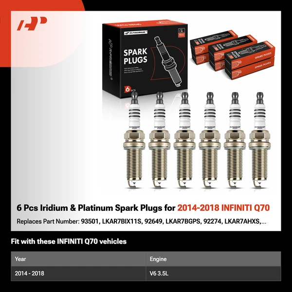 6 Pcs Iridium & Platinum Spark Plugs for 2014-2018 INFINITI Q70