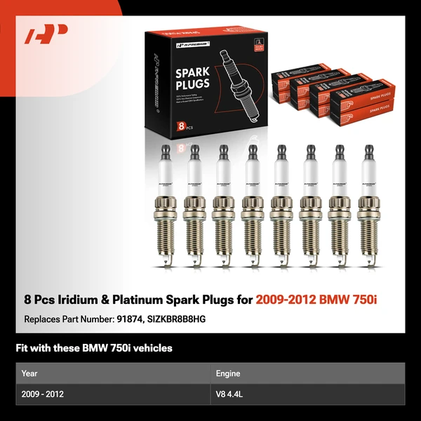 8 Pcs Iridium & Platinum Spark Plugs for 2009-2012 BMW 750i