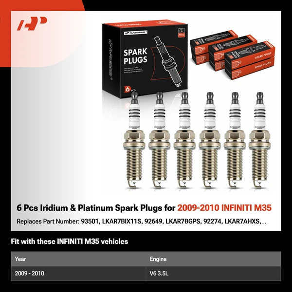 6 Pcs Iridium & Platinum Spark Plugs for 2009-2010 INFINITI M35