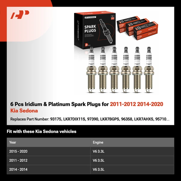 6 Pcs Iridium & Platinum Spark Plugs for 2011-2012 2014-2020 Kia Sedona