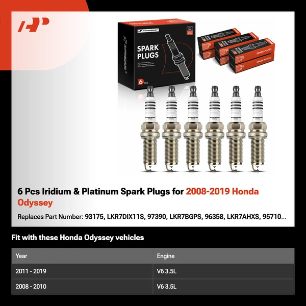 6 Pcs Iridium & Platinum Spark Plugs for 2008-2019 Honda Odyssey