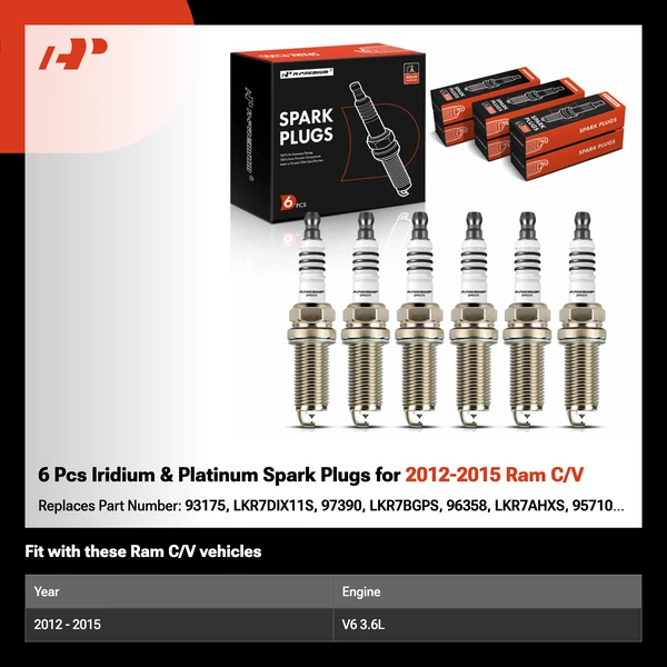6 Pcs Iridium & Platinum Spark Plugs for 2012-2015 Ram C/V