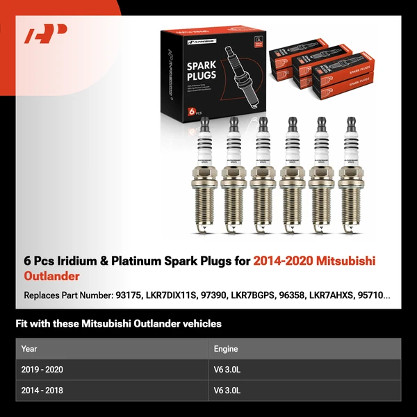 6 Pcs Iridium & Platinum Spark Plugs for 2014-2020 Mitsubishi Outlander
