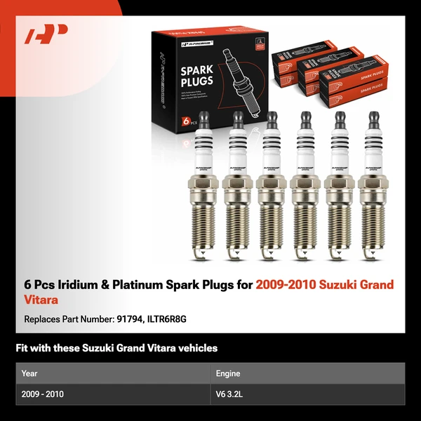 6 Pcs Iridium & Platinum Spark Plugs for 2009-2010 Suzuki Grand Vitara