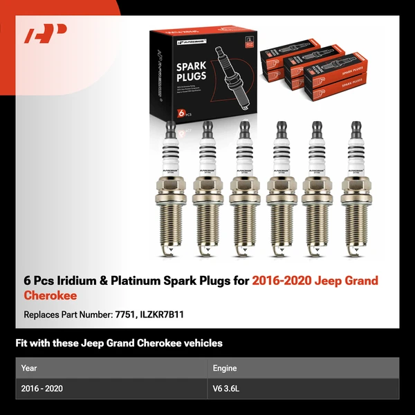 6 Pcs Iridium & Platinum Spark Plugs for 2016-2020 Jeep Grand Cherokee