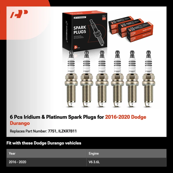 6 Pcs Iridium & Platinum Spark Plugs for 2016-2020 Dodge Durango