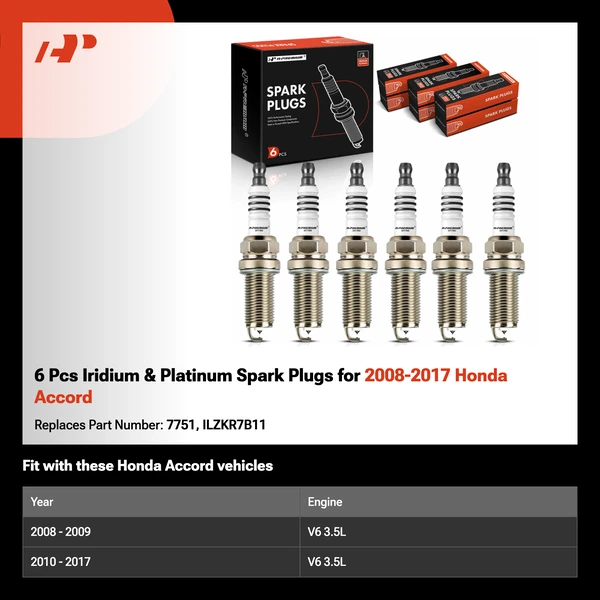6 Pcs Iridium & Platinum Spark Plugs for 2008-2017 Honda Accord