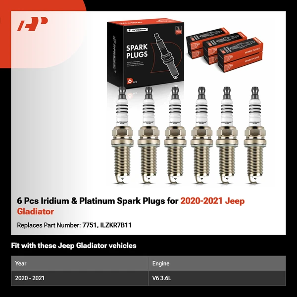 6 Pcs Iridium & Platinum Spark Plugs for 2020-2021 Jeep Gladiator