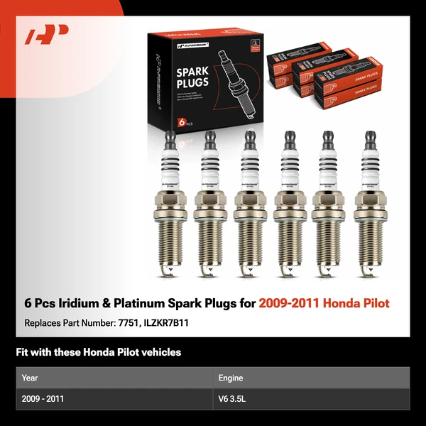6 Pcs Iridium & Platinum Spark Plugs for 2009-2011 Honda Pilot