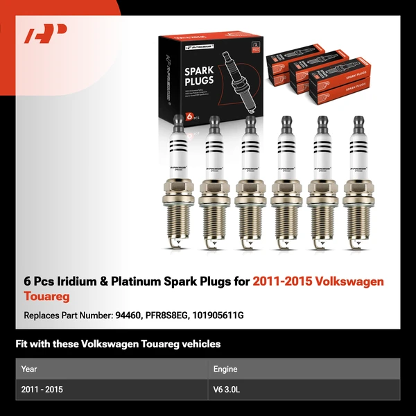 6 Pcs Iridium & Platinum Spark Plugs for 2011-2015 Volkswagen Touareg