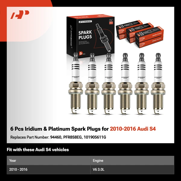 6 Pcs Iridium & Platinum Spark Plugs for 2010-2016 Audi S4