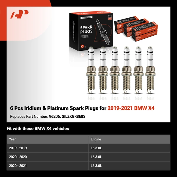 6 Pcs Iridium & Platinum Spark Plugs for 2019-2021 BMW X4