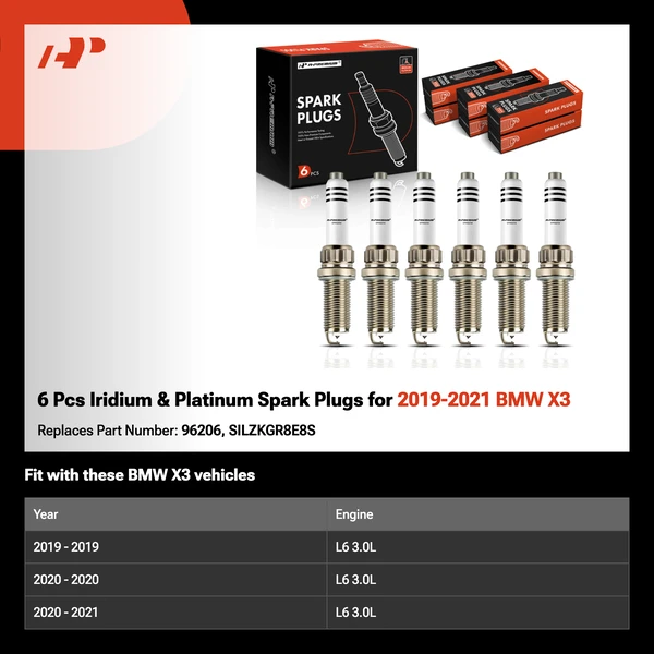 6 Pcs Iridium & Platinum Spark Plugs for 2019-2021 BMW X3