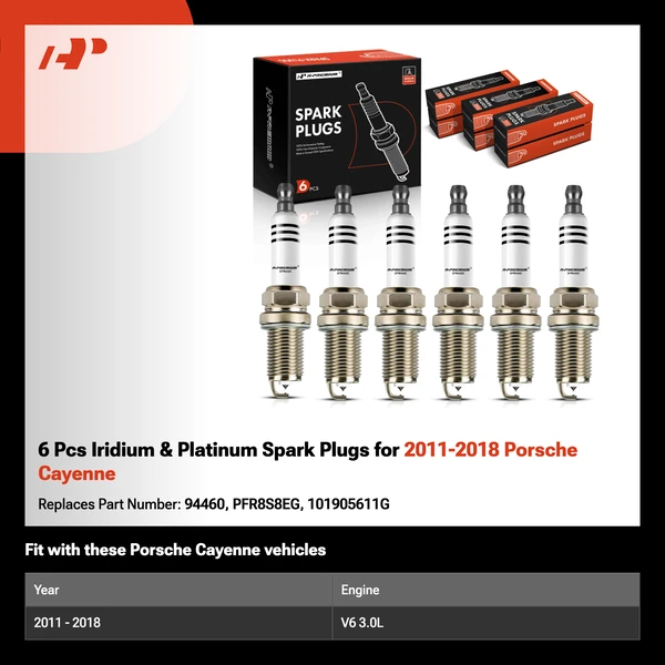 6 Pcs Iridium & Platinum Spark Plugs for 2011-2018 Porsche Cayenne