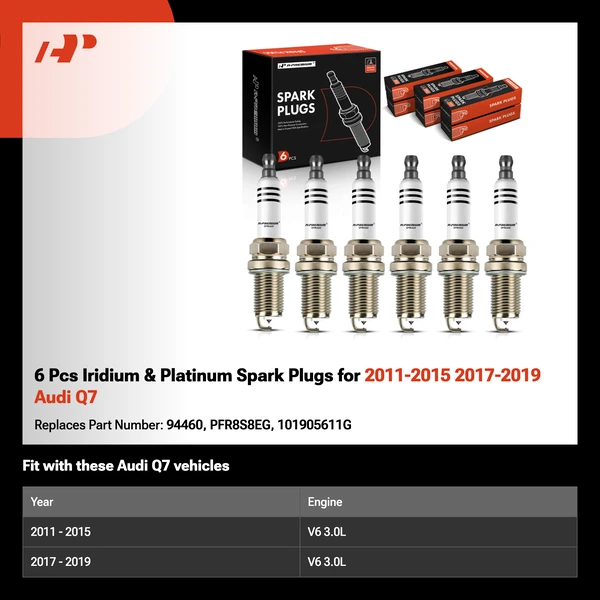 6 Pcs Iridium & Platinum Spark Plugs for 2011-2015 2017-2019 Audi Q7