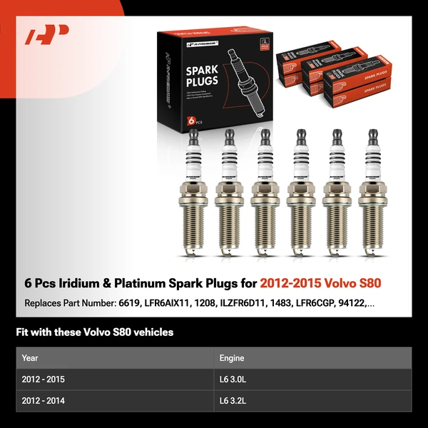 6 Pcs Iridium & Platinum Spark Plugs for 2012-2015 Volvo S80