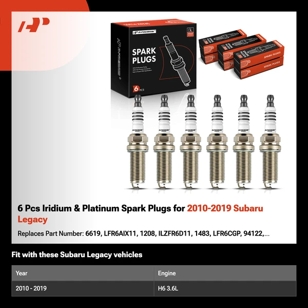 6 Pcs Iridium & Platinum Spark Plugs for 2010-2019 Subaru Legacy