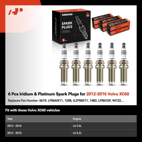 6 Pcs Iridium & Platinum Spark Plugs for 2012-2016 Volvo XC60