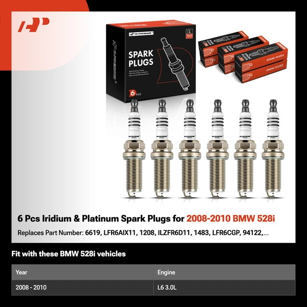 6 Pcs Iridium & Platinum Spark Plugs for 2008-2010 BMW 528i