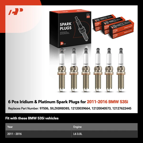 6 Pcs Iridium & Platinum Spark Plugs for 2011-2016 BMW 535i