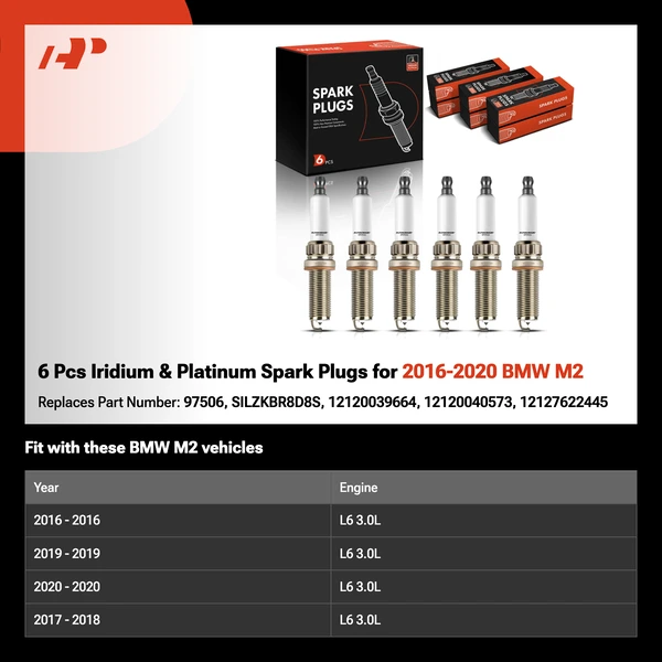 6 Pcs Iridium & Platinum Spark Plugs for 2016-2020 BMW M2