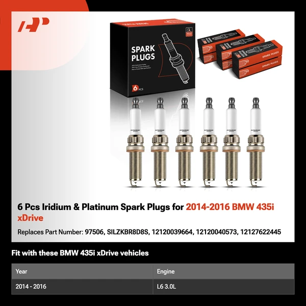 6 Pcs Iridium & Platinum Spark Plugs for 2014-2016 BMW 435i xDrive