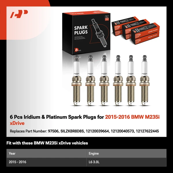 6 Pcs Iridium & Platinum Spark Plugs for 2015-2016 BMW M235i xDrive