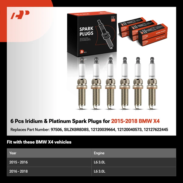 6 Pcs Iridium & Platinum Spark Plugs for 2015-2018 BMW X4