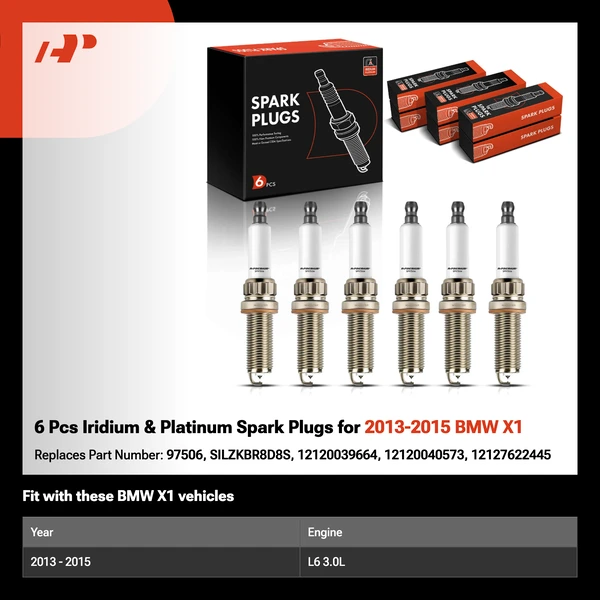 6 Pcs Iridium & Platinum Spark Plugs for 2013-2015 BMW X1