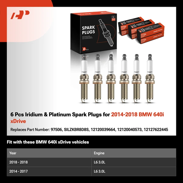 6 Pcs Iridium & Platinum Spark Plugs for 2014-2018 BMW 640i xDrive