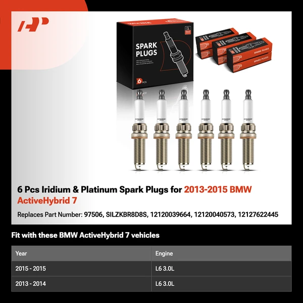 6 Pcs Iridium & Platinum Spark Plugs for 2013-2015 BMW ActiveHybrid 7