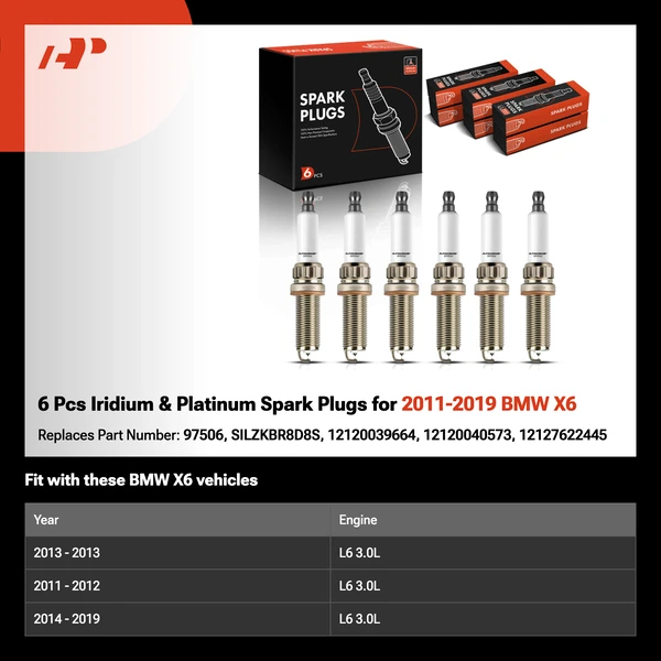 6 Pcs Iridium & Platinum Spark Plugs for 2011-2019 BMW X6